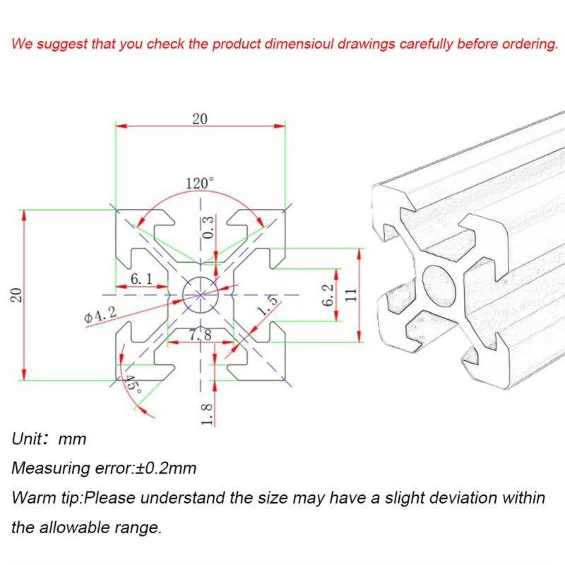 1/4 Uds 2020 V-slot 2020V está - V Slot Aluminum Extrusion reseña y precio